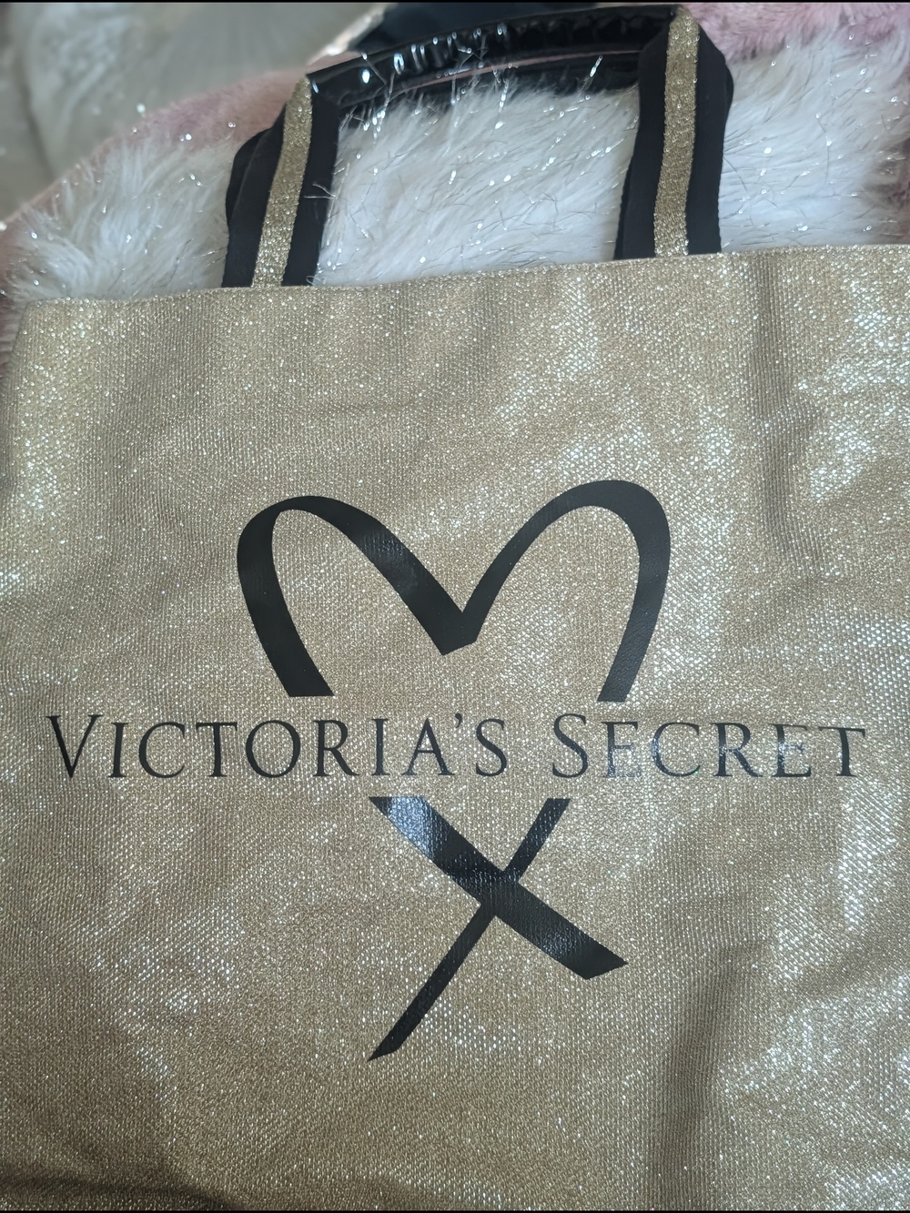 Victoria's Secret Gold Tote Bag with Black Logo